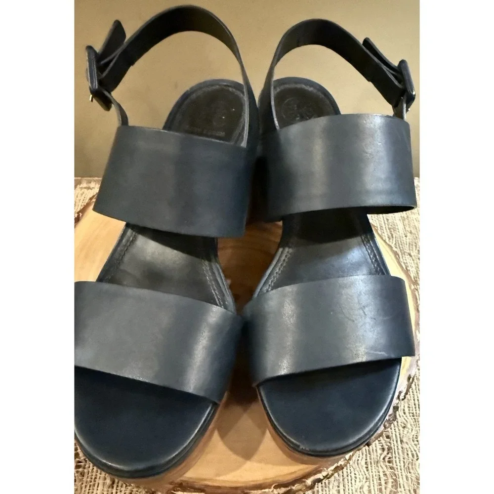 Tory Burch‎ Solana Platform Sandals Women's Size 9 Navy Blue Leather Strap